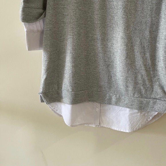 Grey and White Two Tone Collared Sweater Tunic Shirt Dress - Picture 5 of 7